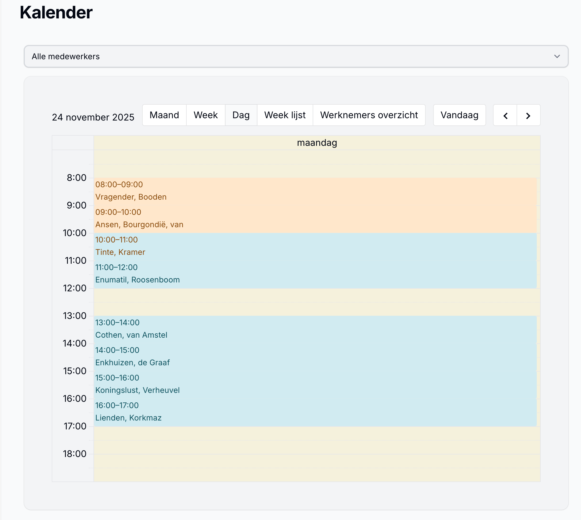 Live dagplanning scherm